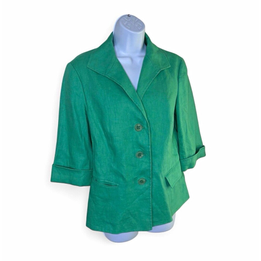 Lafayette 148 New York Luxury Short Sleeve Linen Blazer Jacket Kelly Green Sz 6